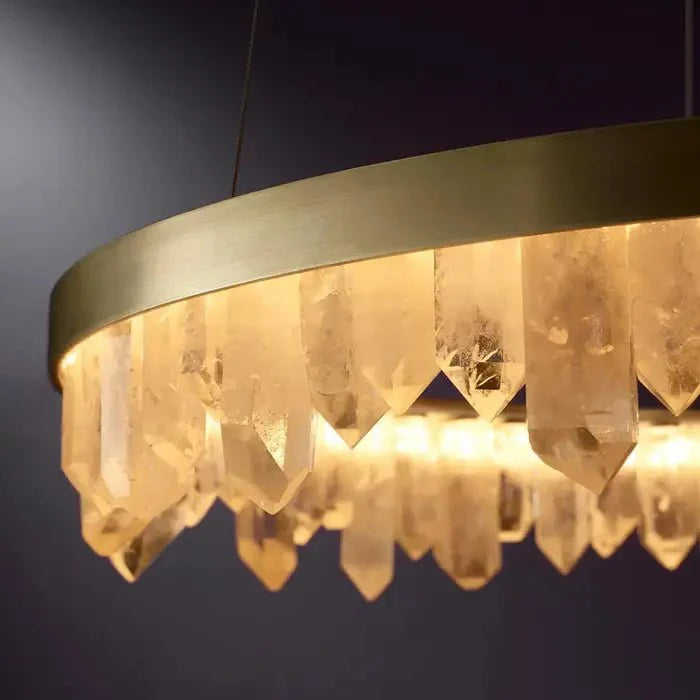 Modern Style Rings Brass & Natural Quartz Crystal Chandelier in Brass/Black Finish - 1 Tier / D23.6" * H4"BrassWarm Lightcasivra
