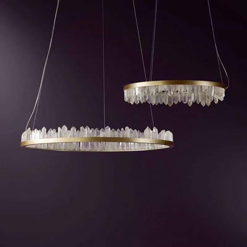 Modern Style Rings Brass & Natural Quartz Crystal Chandelier in Brass/Black Finish - 1 Tier / D23.6" * H4"BrassWarm Lightcasivra