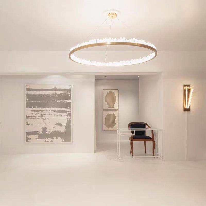 Modern Style Rings Brass & Natural Quartz Crystal Chandelier in Brass/Black Finish - 1 Tier / D23.6" * H4"BrassWarm Lightcasivra