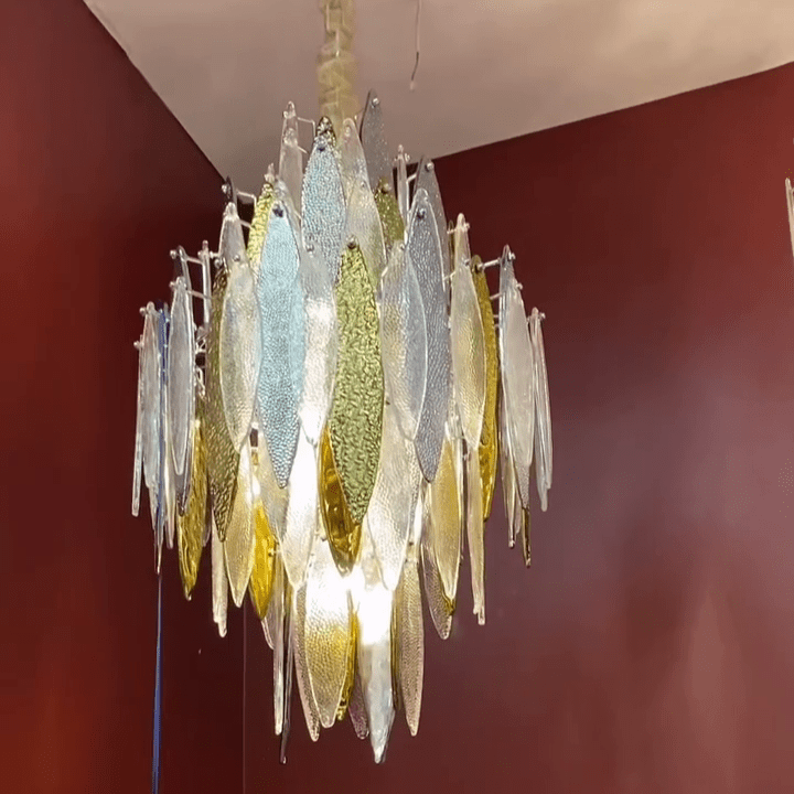 Modern Tiered Glass Maple Leaf Branch Chandelier for Living Room Dining Room and Bedroom - D21.65"*H39.4"Warm Lightcasivra