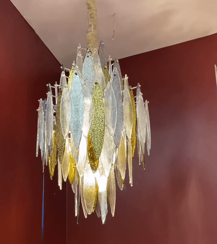 Modern Tiered Glass Maple Leaf Branch Chandelier for Living Room Dining Room and Bedroom - D21.65"*H39.4"Warm Lightcasivra