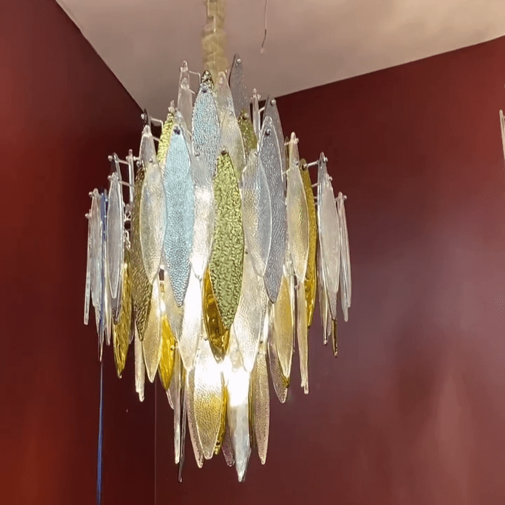 Modern Tiered Glass Maple Leaf Branch Chandelier for Living Room Dining Room and Bedroom - D21.65"*H39.4"Warm Lightcasivra