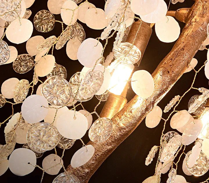 Modern Unique Artistic Flower Brass Branch Semi - flush Mount Chandelier for Living Room/ Hallway/ Entryway/ Staircase - D 35.43" * H 78.74"Warm Lightcasivra
