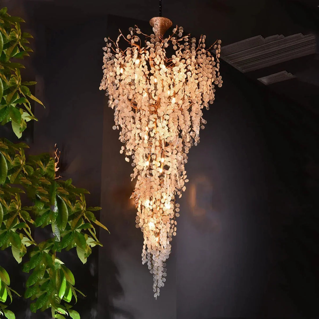 Modern Unique Artistic Flower Brass Branch Semi - flush Mount Chandelier for Living Room/ Hallway/ Entryway/ Staircase - D 35.43" * H 78.74"Warm Lightcasivra