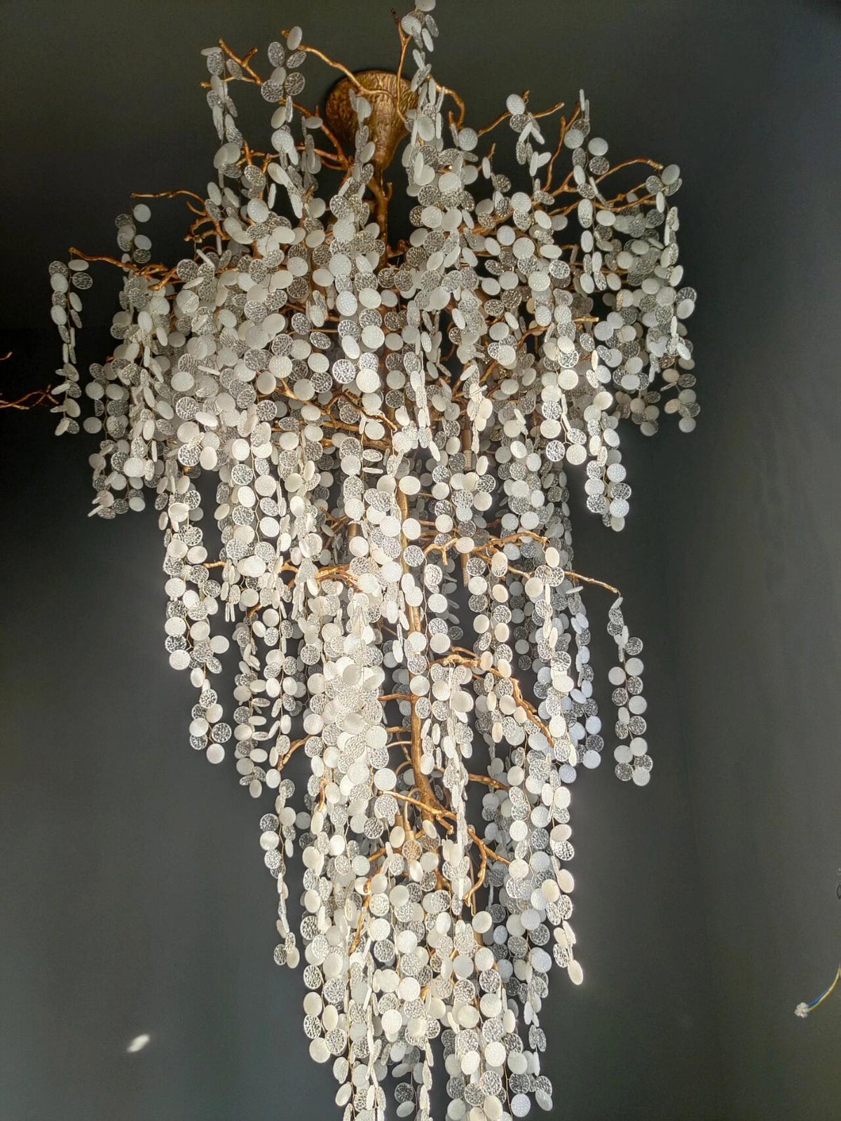 Modern Unique Artistic Flower Brass Branch Semi - flush Mount Chandelier for Living Room/ Hallway/ Entryway/ Staircase - D 35.43" * H 78.74"Warm Lightcasivra