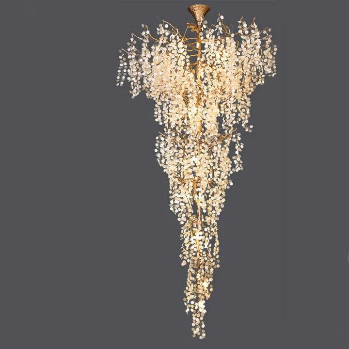 Modern Unique Artistic Flower Brass Branch Semi - flush Mount Chandelier for Living Room/ Hallway/ Entryway/ Staircase - D 35.43" * H 78.74"Warm Lightcasivra