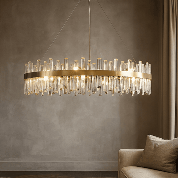 Asti crystal modern chandelier by Morsale.com, a 31-inch fixture of clear and smoke-grey K9 crystal on a brushed stainless steel frame.