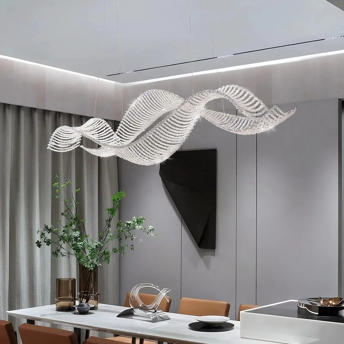 Alleri integrated-LED crystal chandelier full view