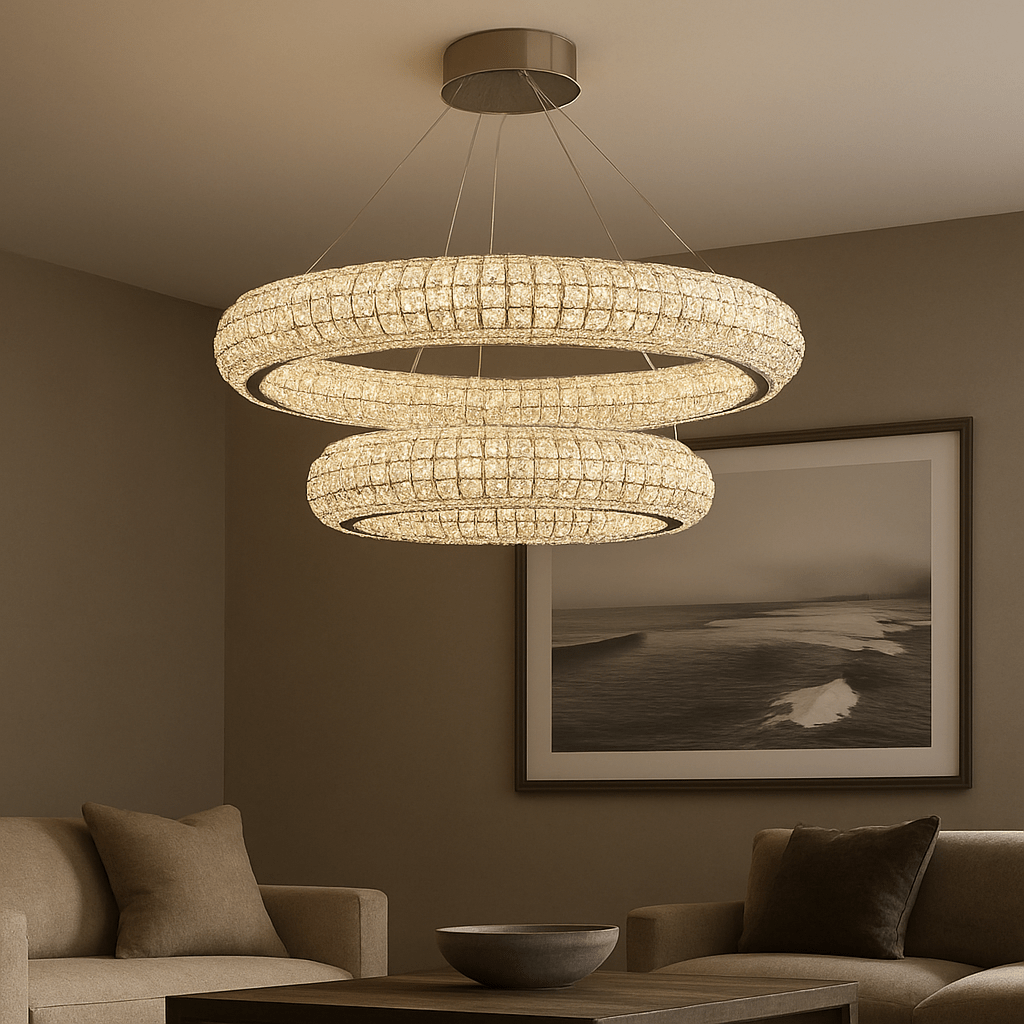 Bacci grand modern crystal chandelier in a double-height foyer