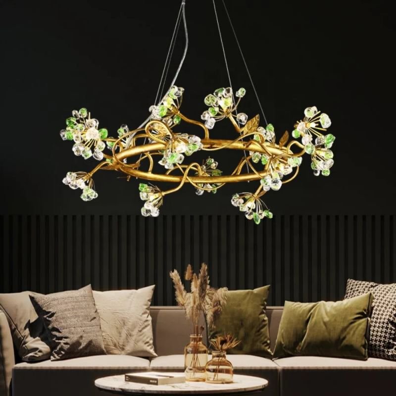 Modes Brass Ring Stone Flower Chandelier - 24"Dcasivra