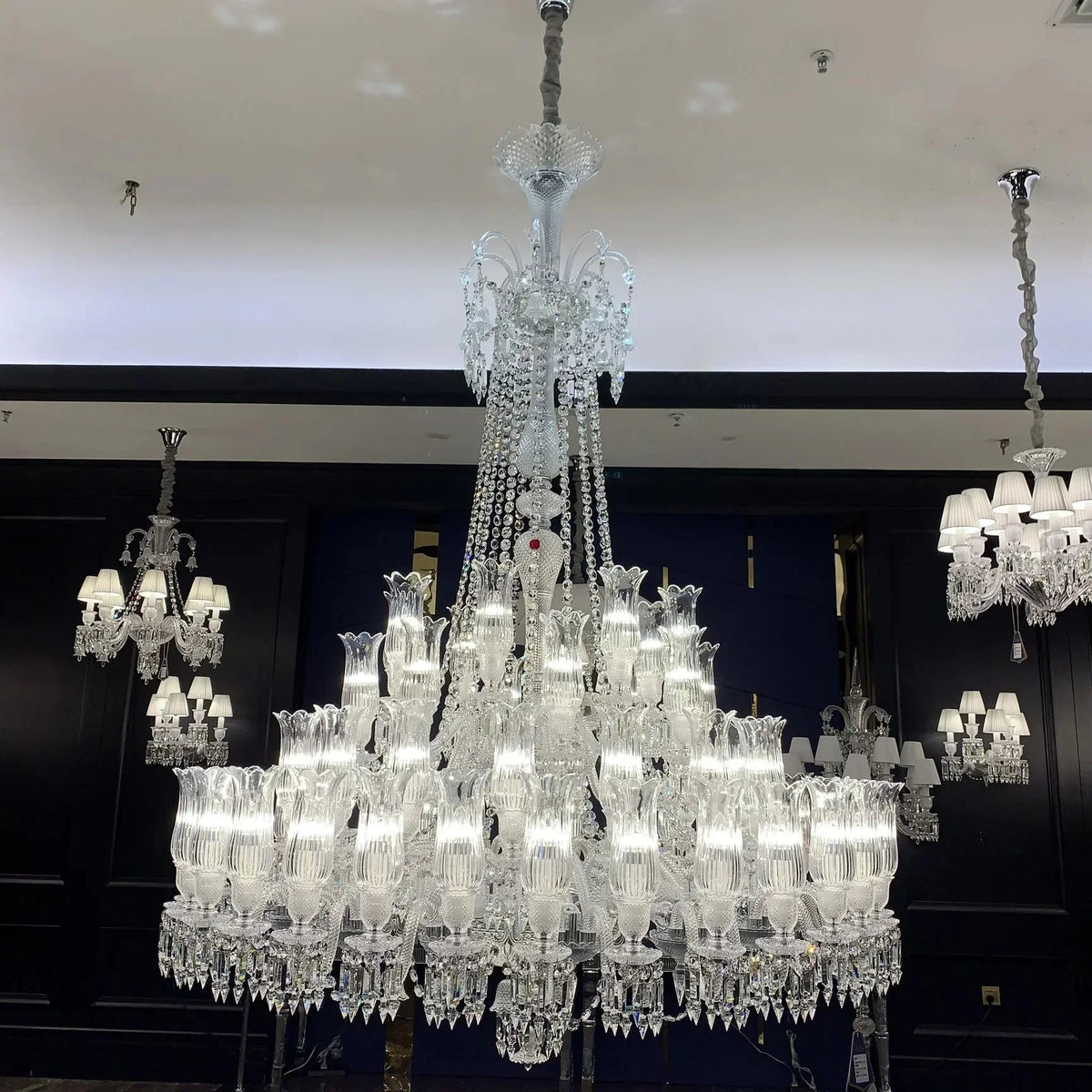 Multi Layer Chrome Crystal Chandelier in French Style with Romantic Branch Flowers for Grand Hallway and Staircase - D39.4"*H53.3"Warm Lightcasivra