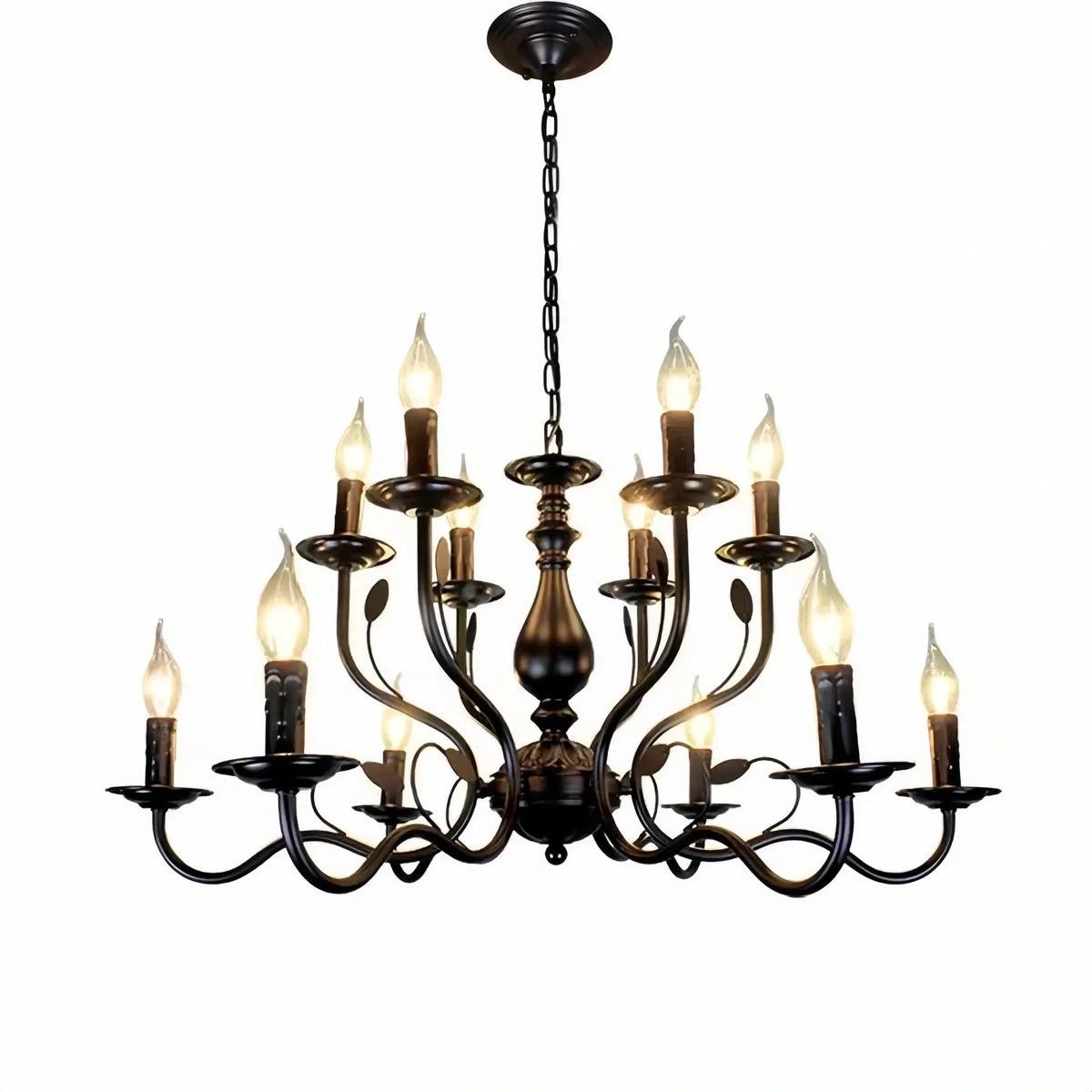 Multi Layer Iron Chandelier with Electronic Candles in Vintage Country Style for Living Room Cafe and Study - 1 Layer: D39.4"Warm Lightcasivra