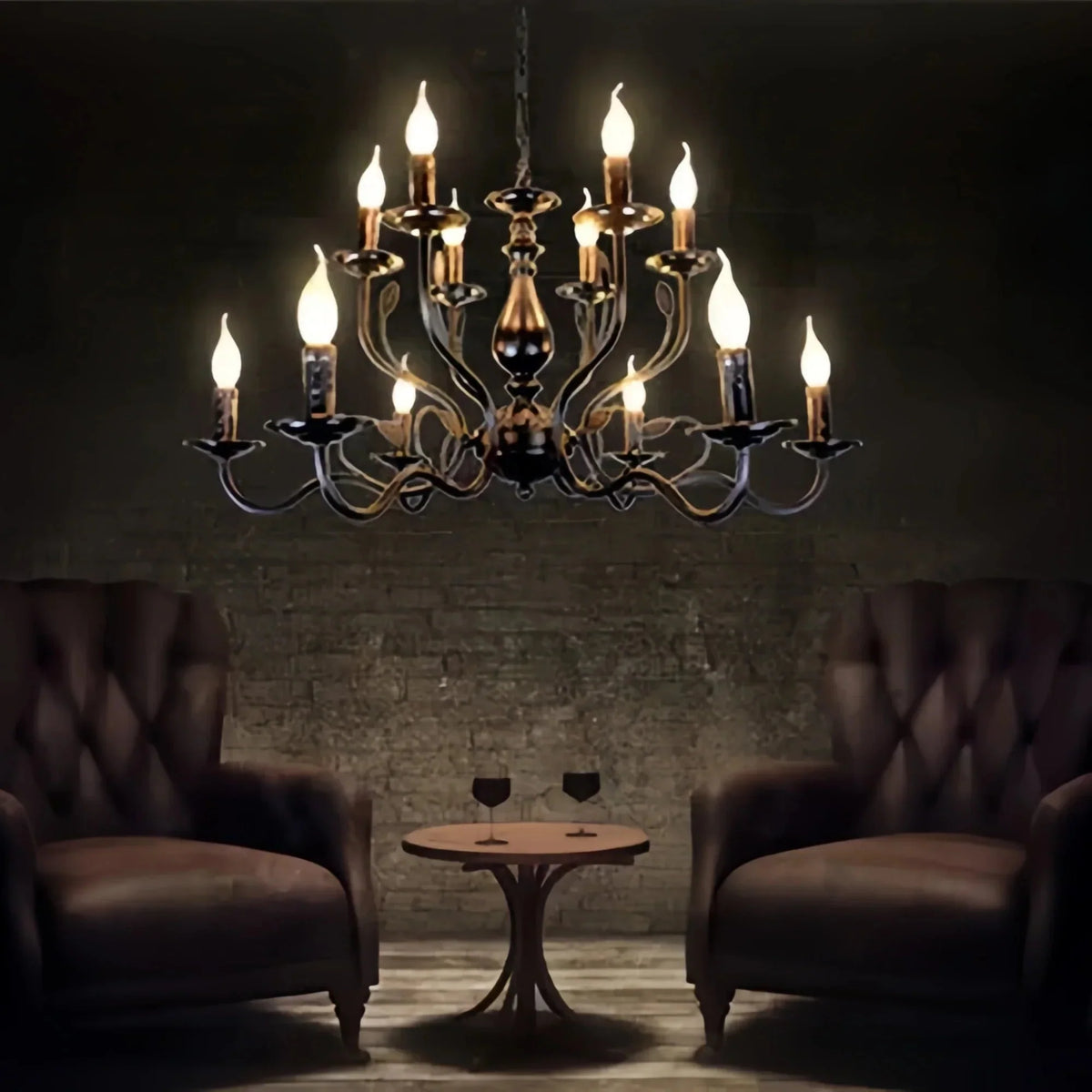 Multi Layer Iron Chandelier with Electronic Candles in Vintage Country Style for Living Room Cafe and Study - 1 Layer: D39.4"Warm Lightcasivra