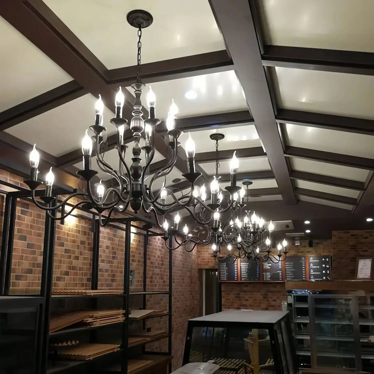 Multi Layer Iron Chandelier with Electronic Candles in Vintage Country Style for Living Room Cafe and Study - 1 Layer: D39.4"Warm Lightcasivra