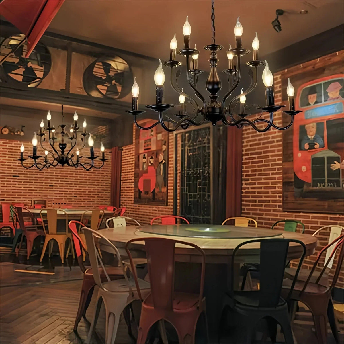 Multi Layer Iron Chandelier with Electronic Candles in Vintage Country Style for Living Room Cafe and Study - 1 Layer: D39.4"Warm Lightcasivra
