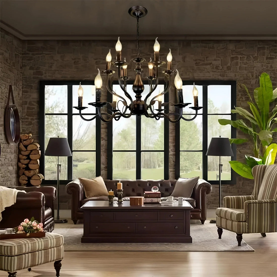 Multi Layer Iron Chandelier with Electronic Candles in Vintage Country Style for Living Room Cafe and Study - 1 Layer: D39.4"Warm Lightcasivra