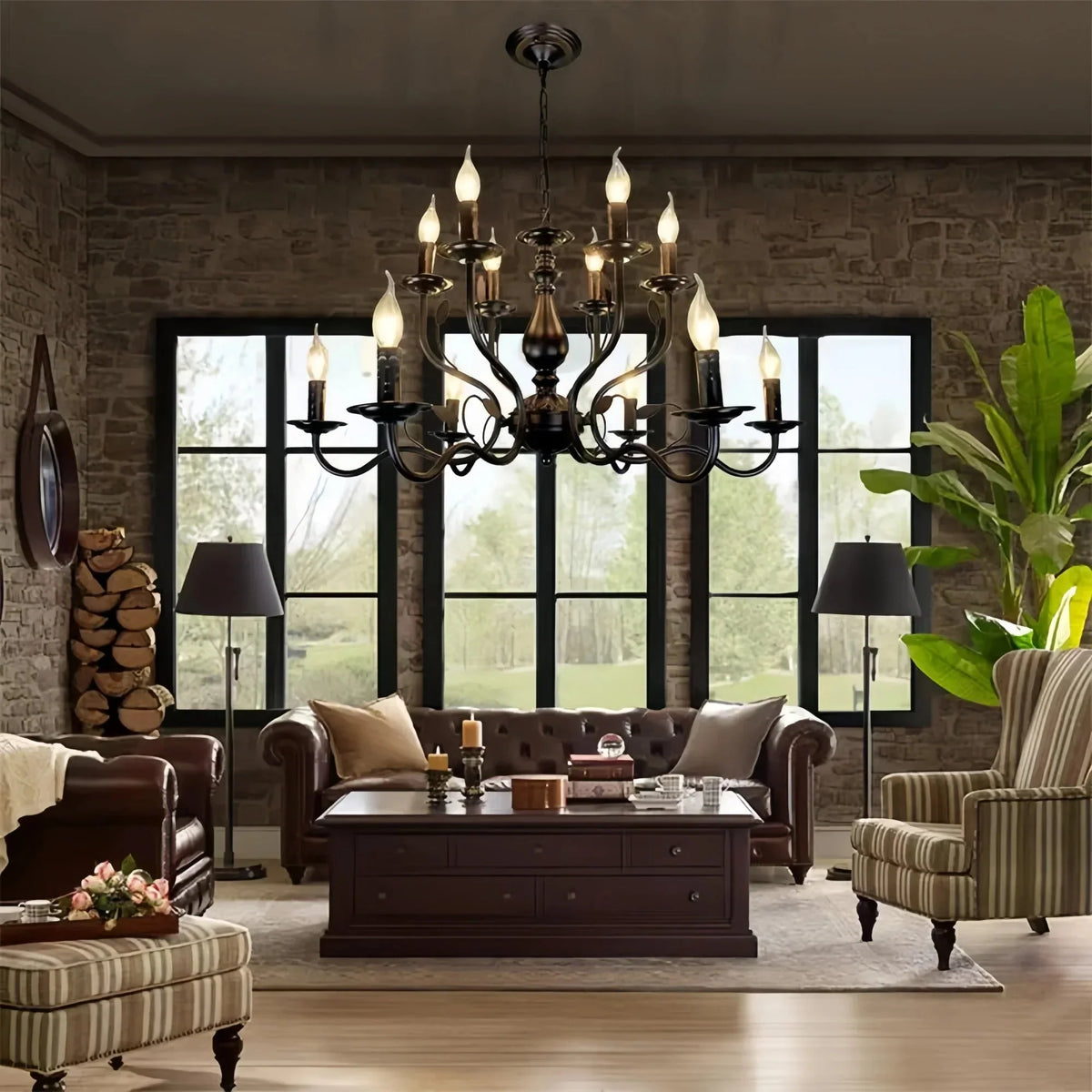 Multi Layer Iron Chandelier with Electronic Candles in Vintage Country Style for Living Room Cafe and Study - 1 Layer: D39.4"Warm Lightcasivra