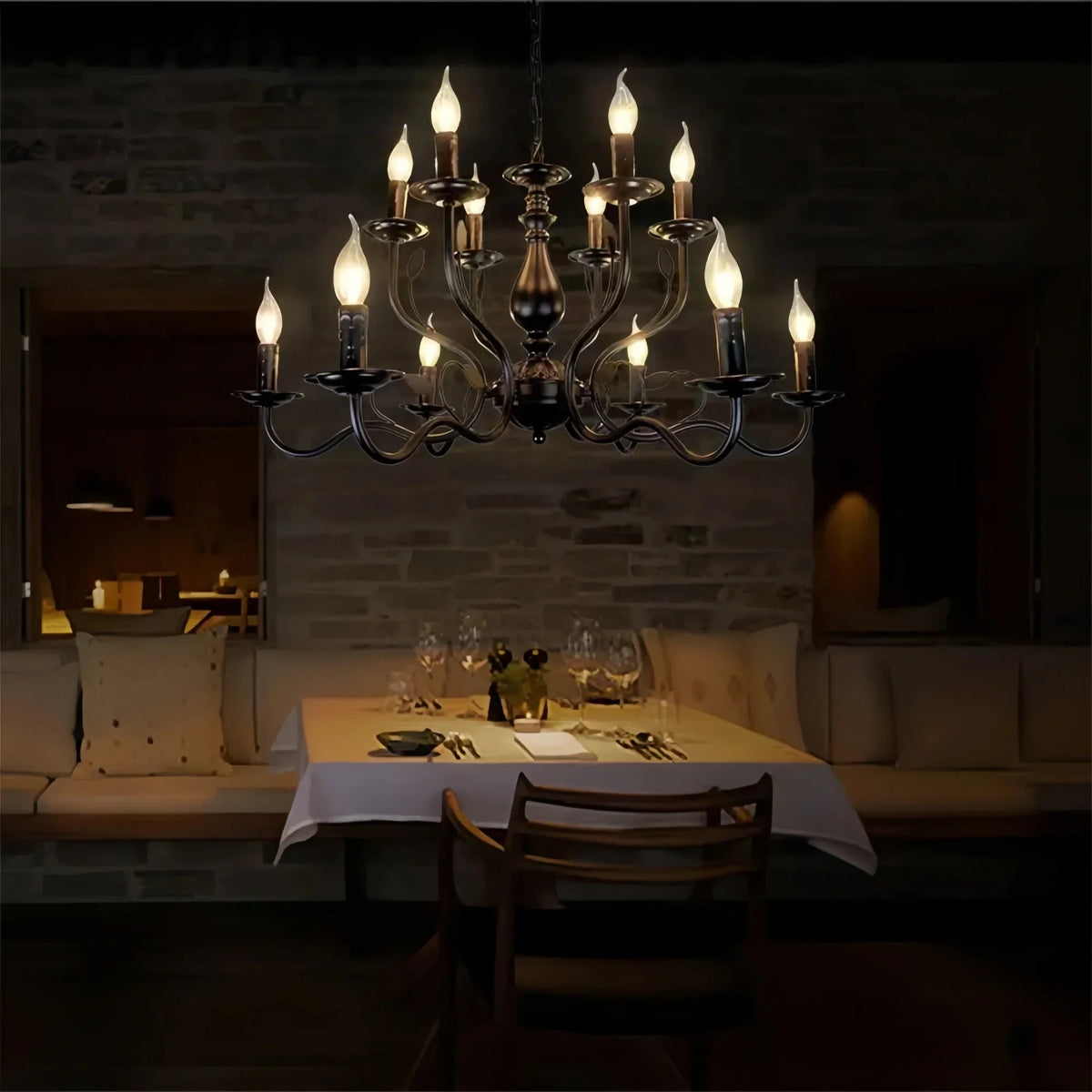 Multi Layer Iron Chandelier with Electronic Candles in Vintage Country Style for Living Room Cafe and Study - 1 Layer: D39.4"Warm Lightcasivra