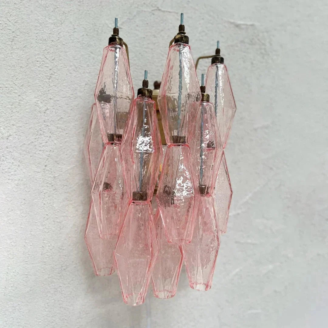 Murano Poliedri Pink Glass Wall Sconces - Dia 9.8″(25cm) x H 15.7″(40cm) Set Of 2Pinkcasivra