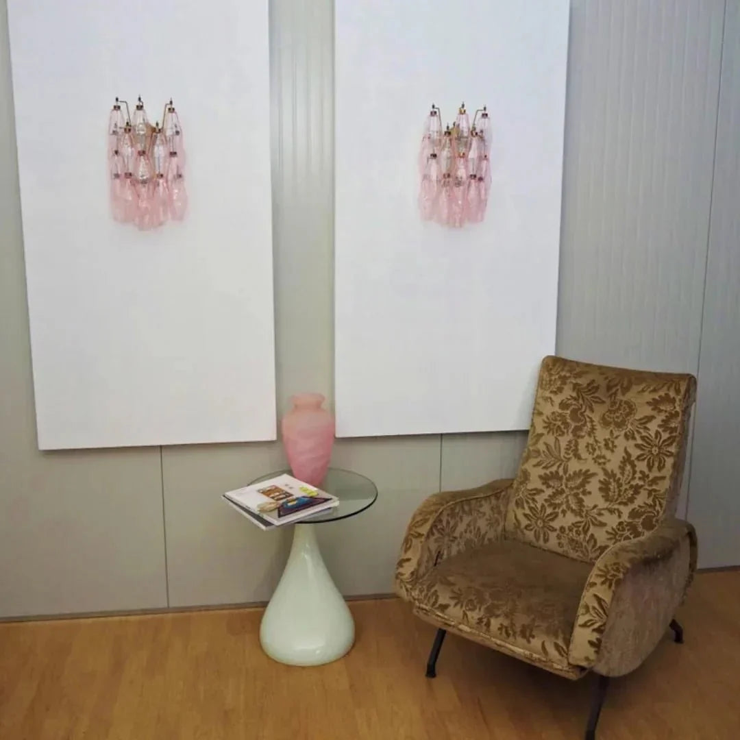 Murano Poliedri Pink Glass Wall Sconces - Dia 9.8″(25cm) x H 15.7″(40cm) Set Of 2Pinkcasivra