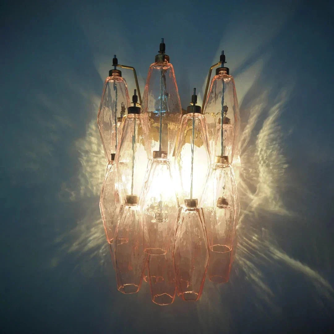 Murano Poliedri Pink Glass Wall Sconces - Dia 9.8″(25cm) x H 15.7″(40cm) Set Of 2Pinkcasivra