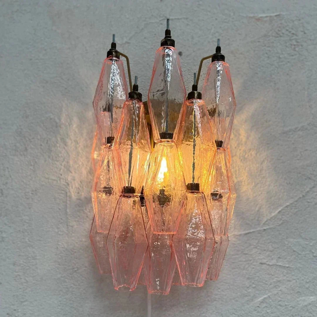 Murano Poliedri Pink Glass Wall Sconces - Dia 9.8″(25cm) x H 15.7″(40cm) Set Of 2Pinkcasivra