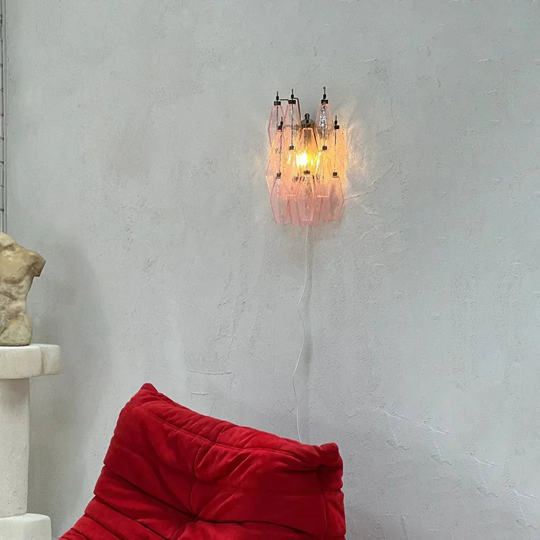 Murano Poliedri Pink Glass Wall Sconces - Dia 9.8″(25cm) x H 15.7″(40cm)Pinkcasivra