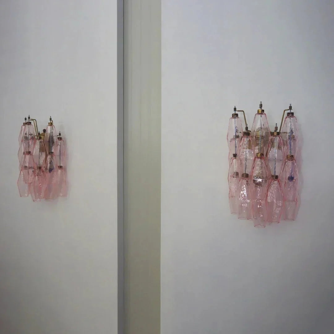Murano Poliedri Pink Glass Wall Sconces - Dia 9.8″(25cm) x H 15.7″(40cm) Set Of 2Pinkcasivra