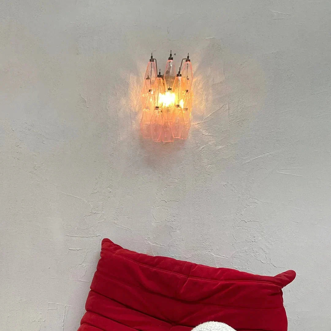 Murano Poliedri Pink Glass Wall Sconces - Dia 9.8″(25cm) x H 15.7″(40cm)Pinkcasivra