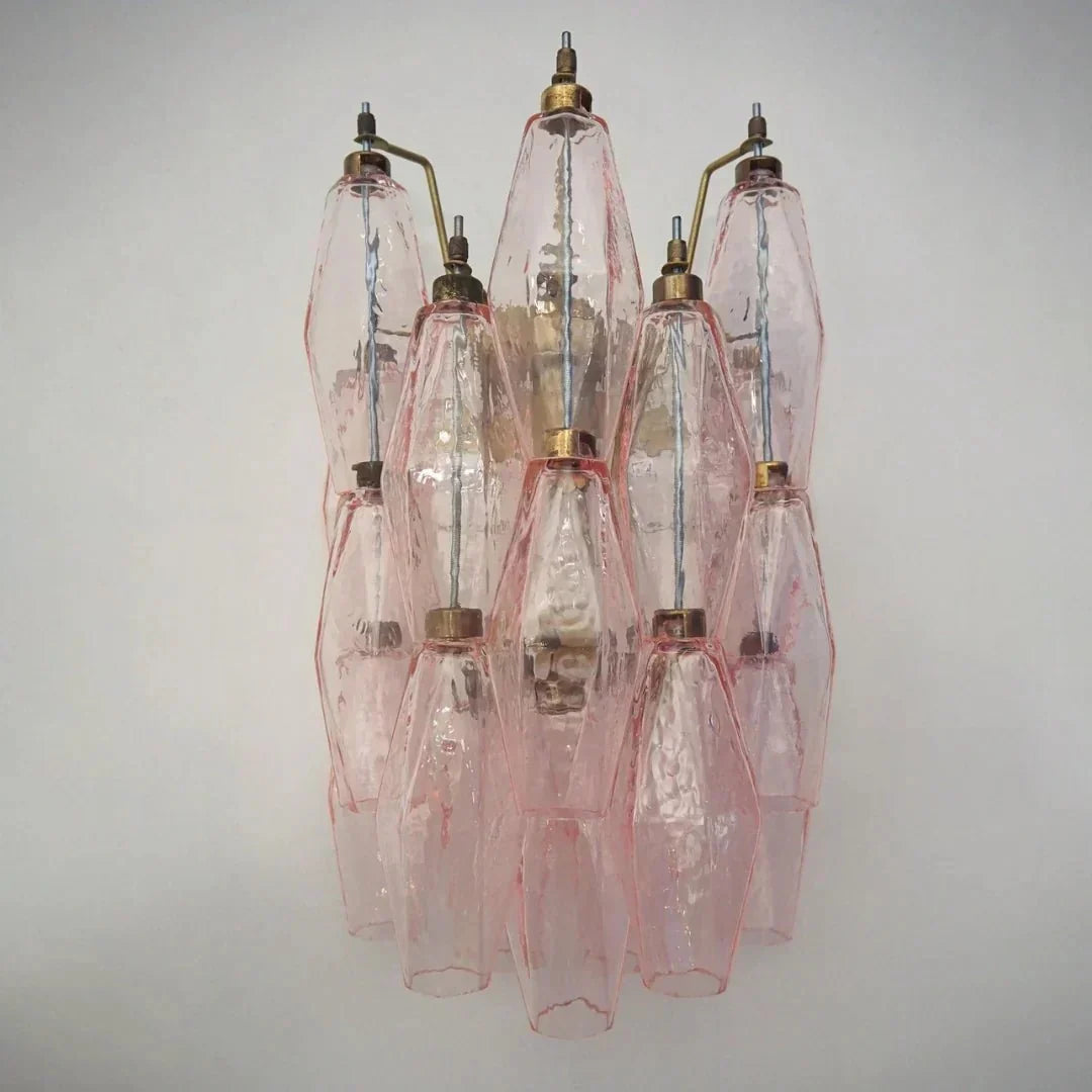 Murano Poliedri Pink Glass Wall Sconces - Dia 9.8″(25cm) x H 15.7″(40cm) Set Of 2Pinkcasivra