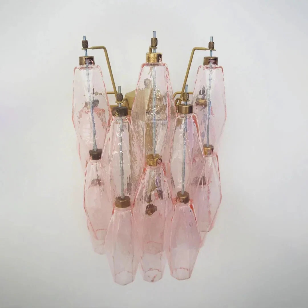 Murano Poliedri Pink Glass Wall Sconces - Dia 9.8″(25cm) x H 15.7″(40cm) Set Of 2Pinkcasivra