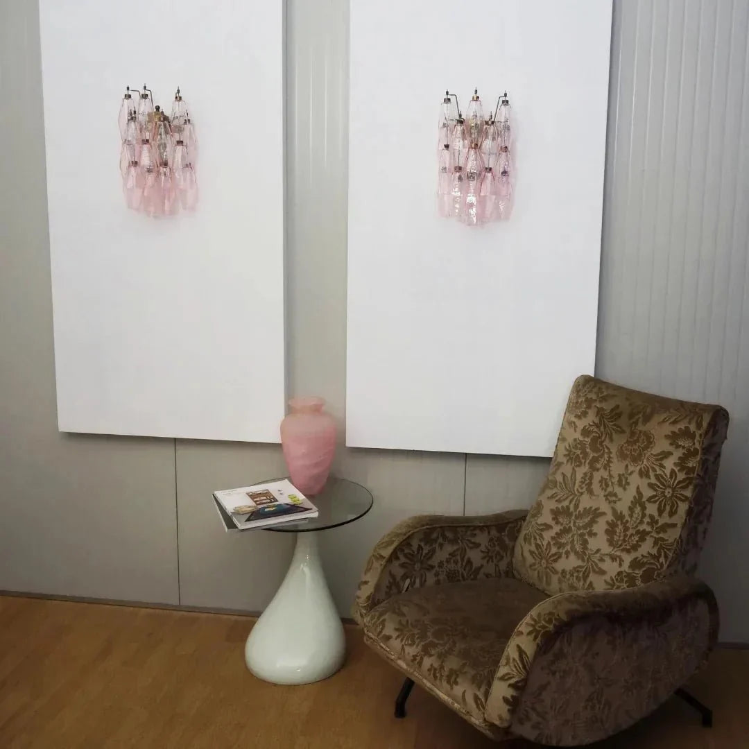 Murano Poliedri Pink Glass Wall Sconces - Dia 9.8″(25cm) x H 15.7″(40cm) Set Of 2Pinkcasivra