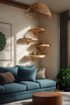 Mid Century Handcrafted Wooden Mushroom Shelf For Entryway Decor