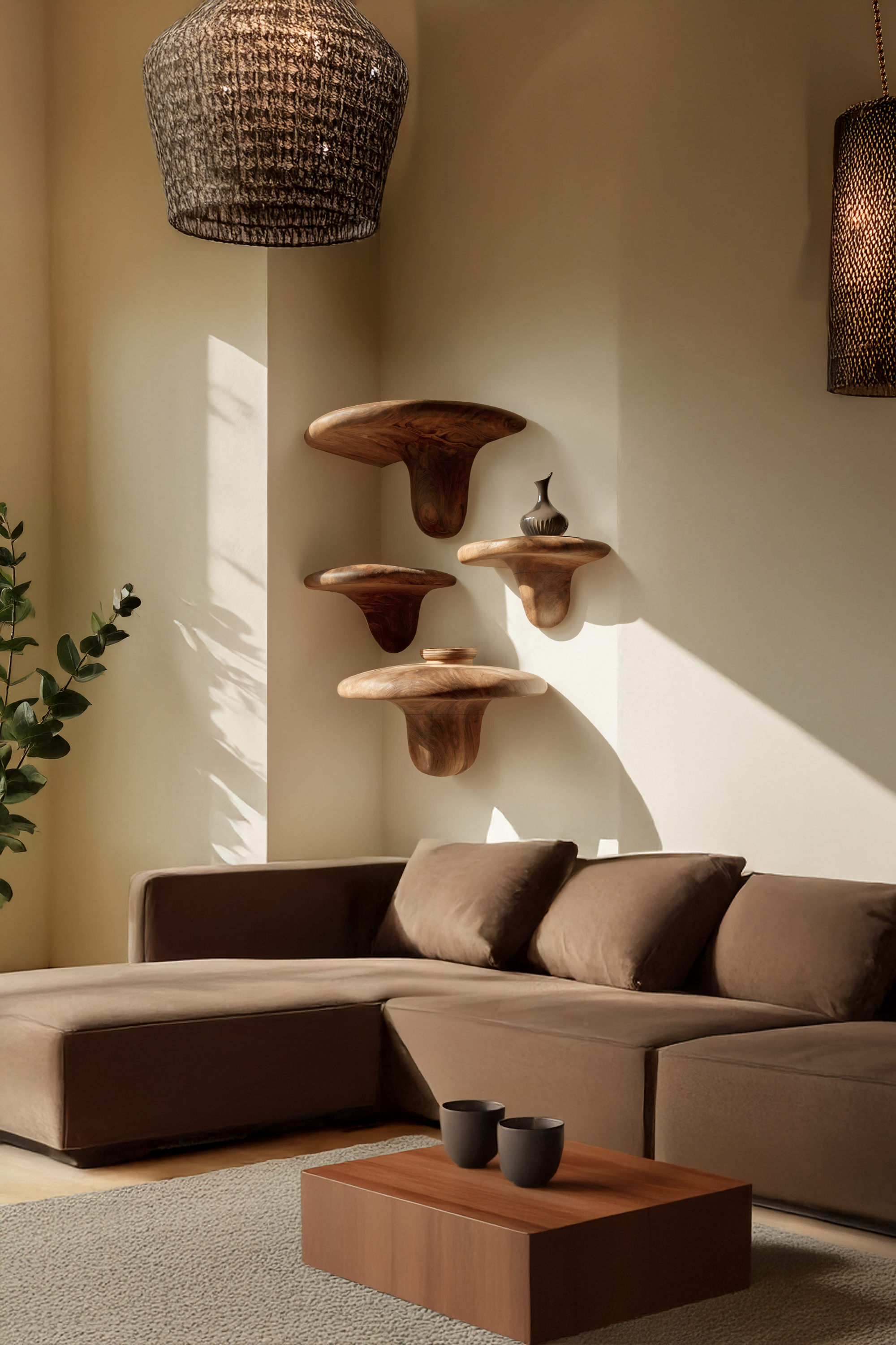 Farmhouse Handcrafted Solid Wood Mushroom Shelf For Home Decor