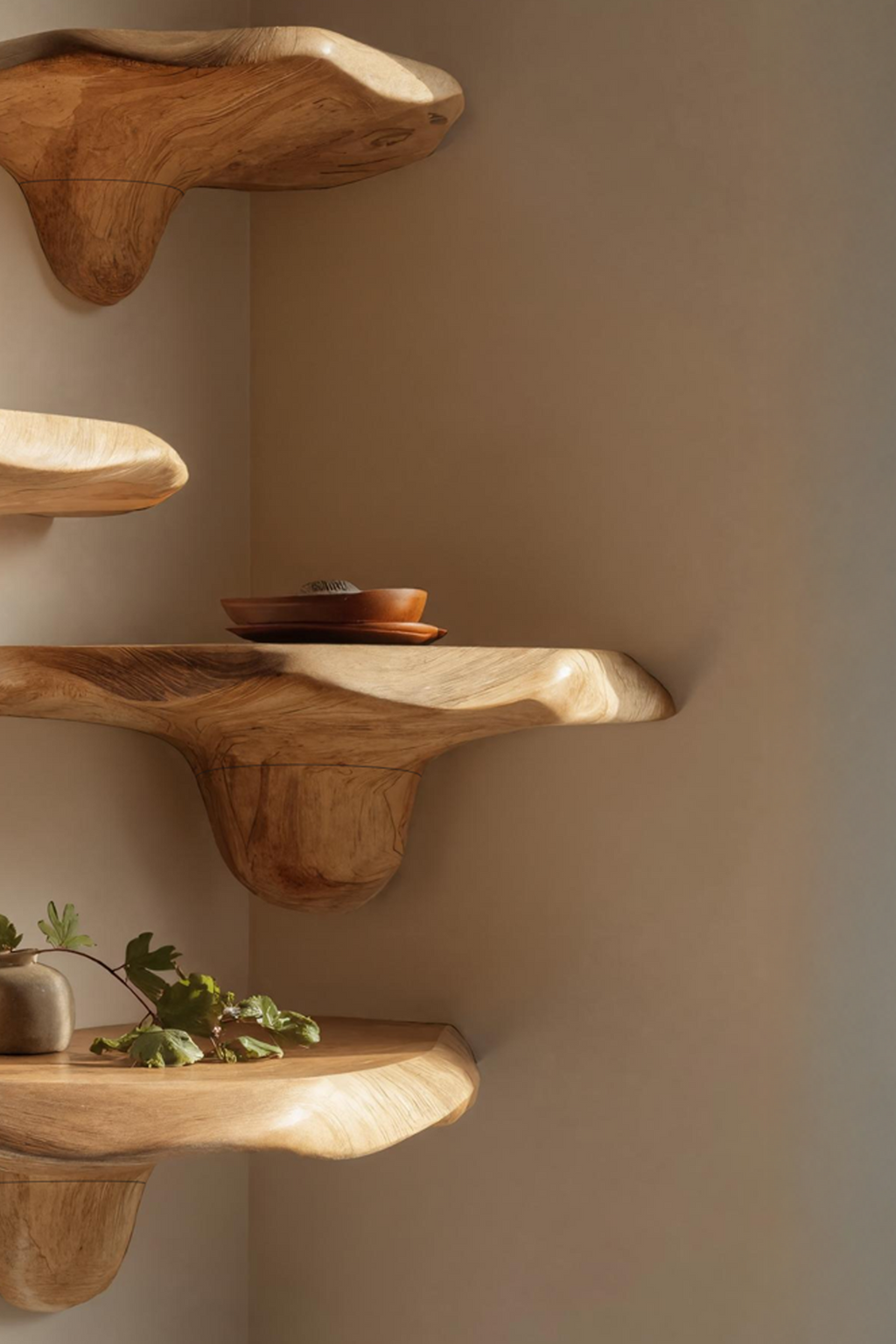 Mid Century Handcrafted Wooden Mushroom Shelf For Entryway Decor