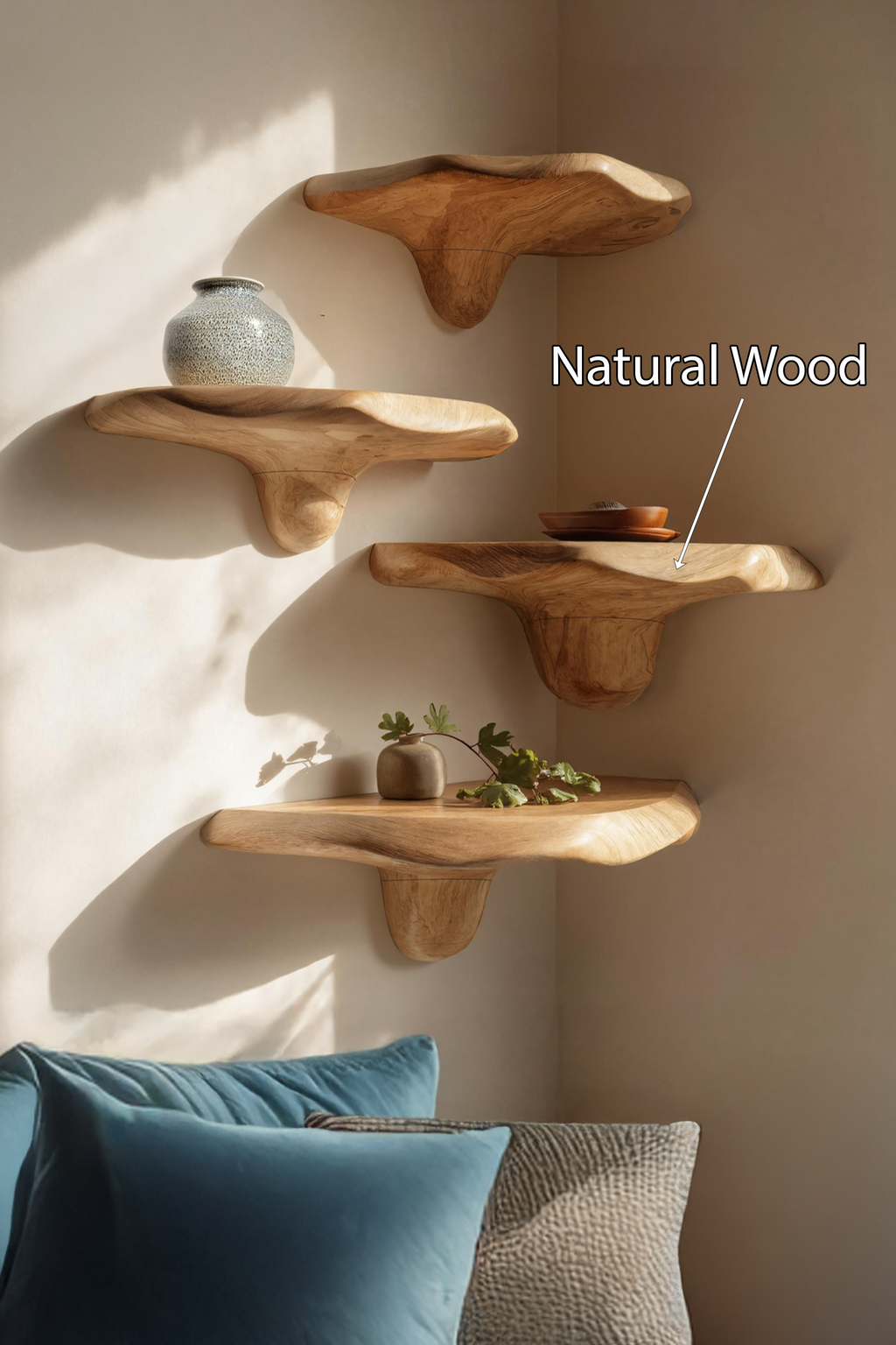 Mid Century Handcrafted Wooden Mushroom Shelf For Entryway Decor