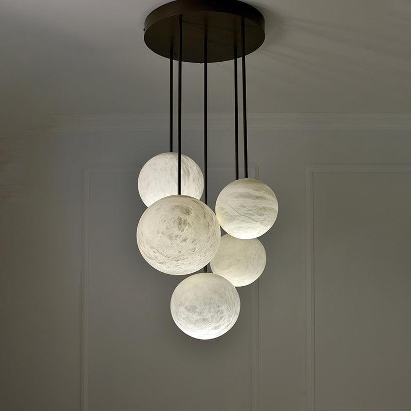 Nami Alabaster Sphere Staircase Chandelier,Multi Pendant Light - 5 Ballscasivra
