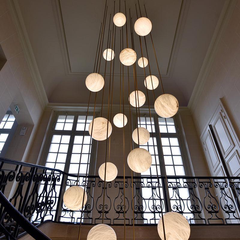 Nami Alabaster Sphere Staircase Chandelier,Multi Pendant Light - 7.87" Dcasivra
