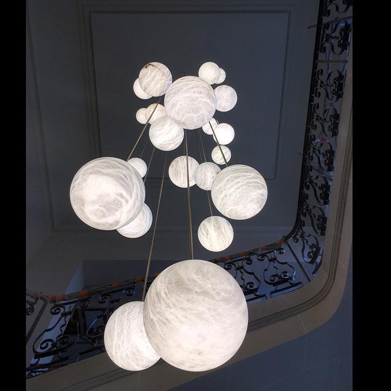 Nami Alabaster Sphere Staircase Chandelier,Multi Pendant Light - 18 Ballscasivra