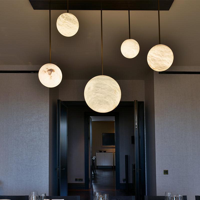 Nami Alabaster Sphere Staircase Chandelier,Multi Pendant Light - 7.87" Dcasivra