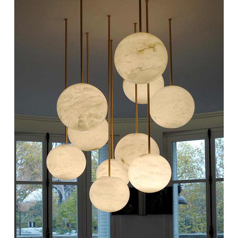 Nami Alabaster Sphere Staircase Chandelier,Multi Pendant Light - 7.87" Dcasivra