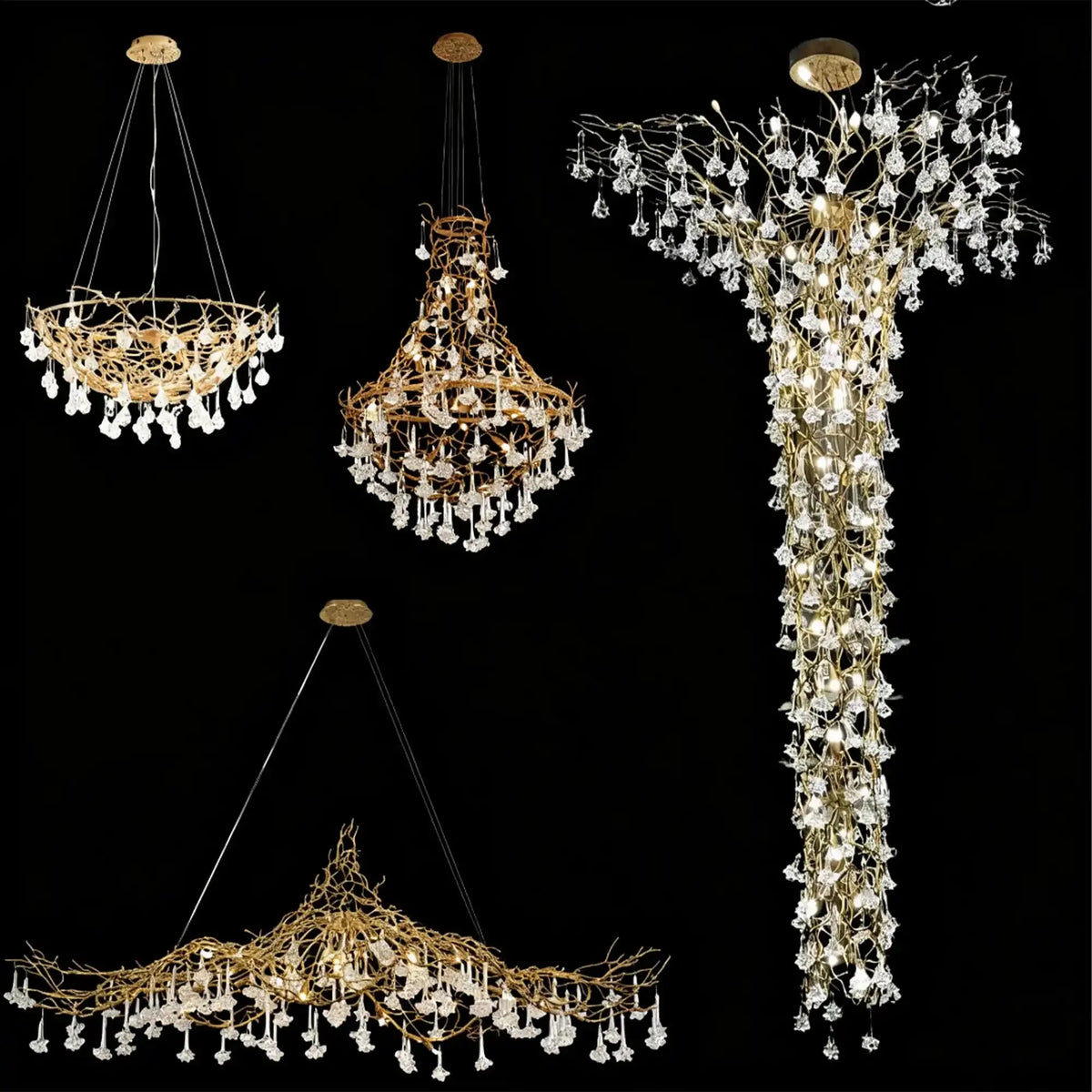 Nature-inspired Brass Tree Chandelier with Glazed Glass Flowers - Style D/L78.7"*W39.4"*H25.59"(L200cm*W100cm*H65cm)Warm Lightcasivra