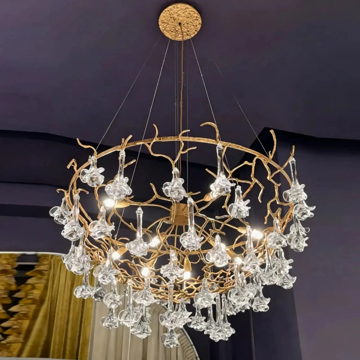 Nature-inspired Brass Tree Chandelier with Glazed Glass Flowers - Style A/D33.46"*H19.7"(D85cm*H50cm)Warm Lightcasivra