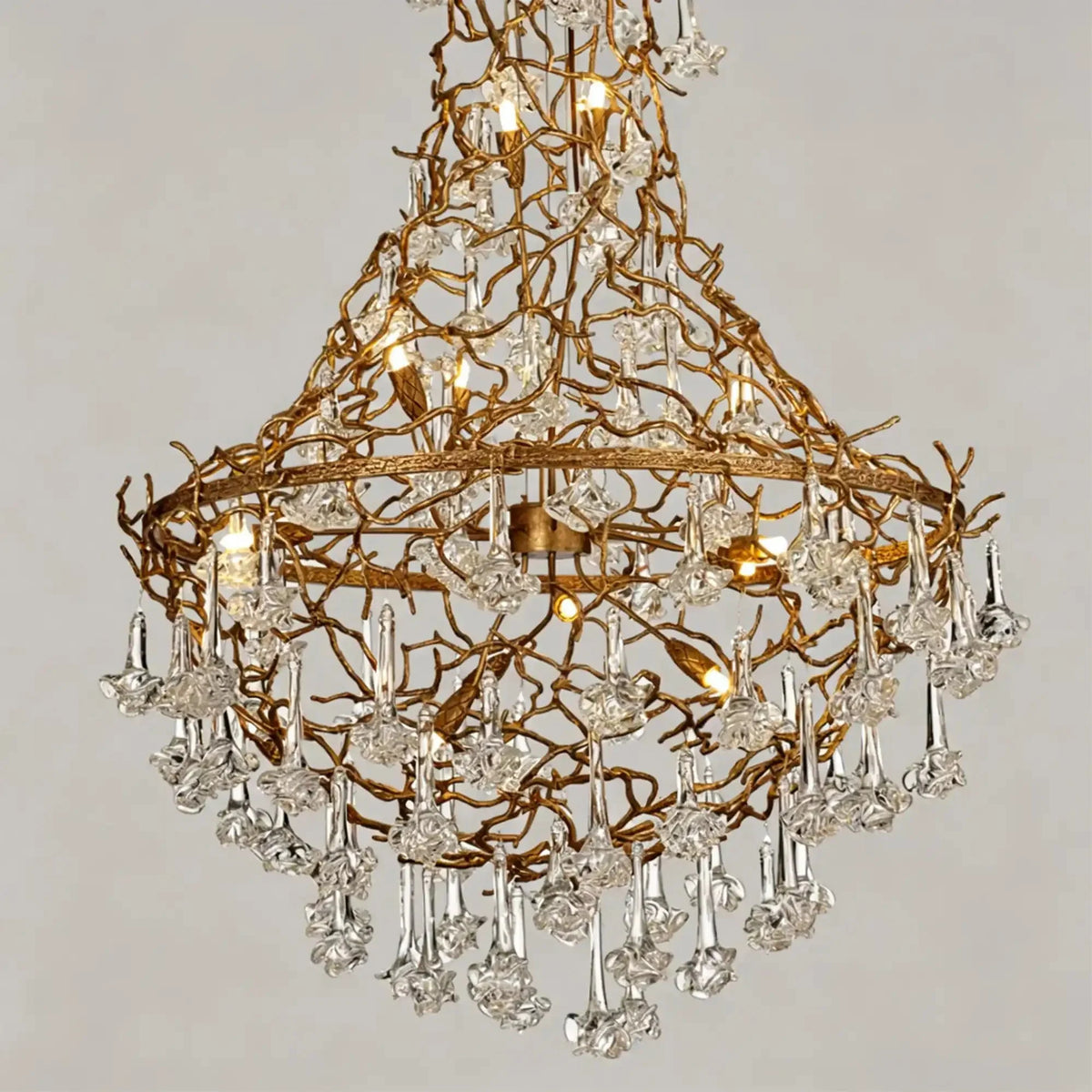 Nature-inspired Brass Tree Chandelier with Glazed Glass Flowers - Style D/L78.7"*W39.4"*H25.59"(L200cm*W100cm*H65cm)Warm Lightcasivra