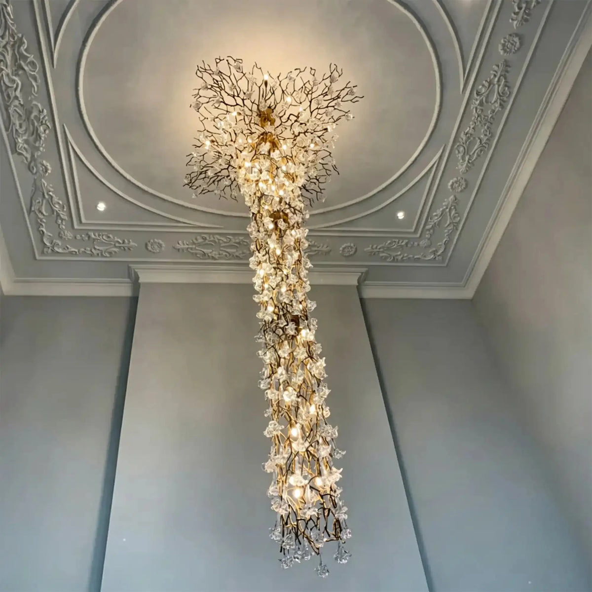 Nature-inspired Brass Tree Chandelier with Glazed Glass Flowers - Style D/L78.7"*W39.4"*H25.59"(L200cm*W100cm*H65cm)Warm Lightcasivra