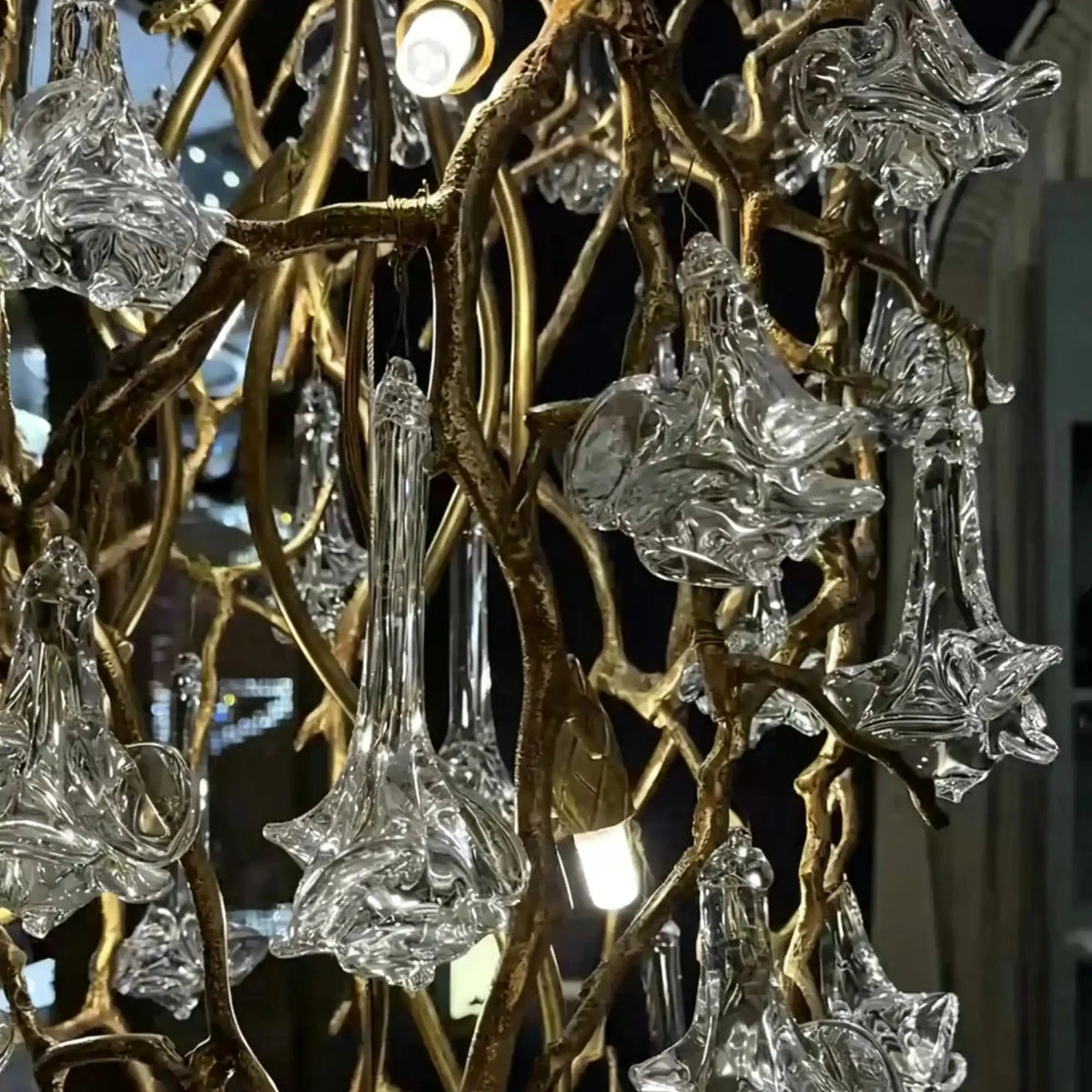 Nature-inspired Brass Tree Chandelier with Glazed Glass Flowers - Style D/L78.7"*W39.4"*H25.59"(L200cm*W100cm*H65cm)Warm Lightcasivra