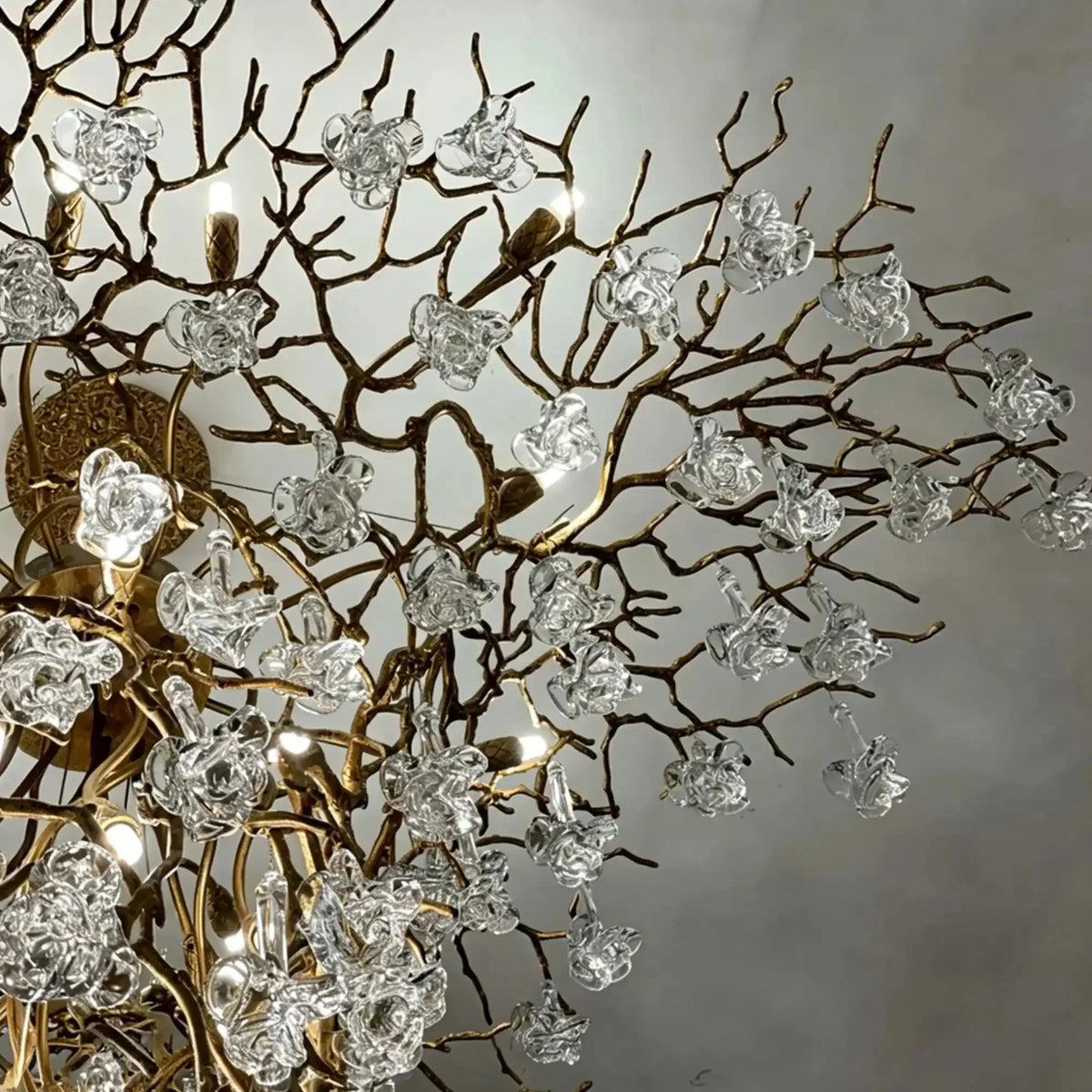 Nature-inspired Brass Tree Chandelier with Glazed Glass Flowers - Style D/L78.7"*W39.4"*H25.59"(L200cm*W100cm*H65cm)Warm Lightcasivra