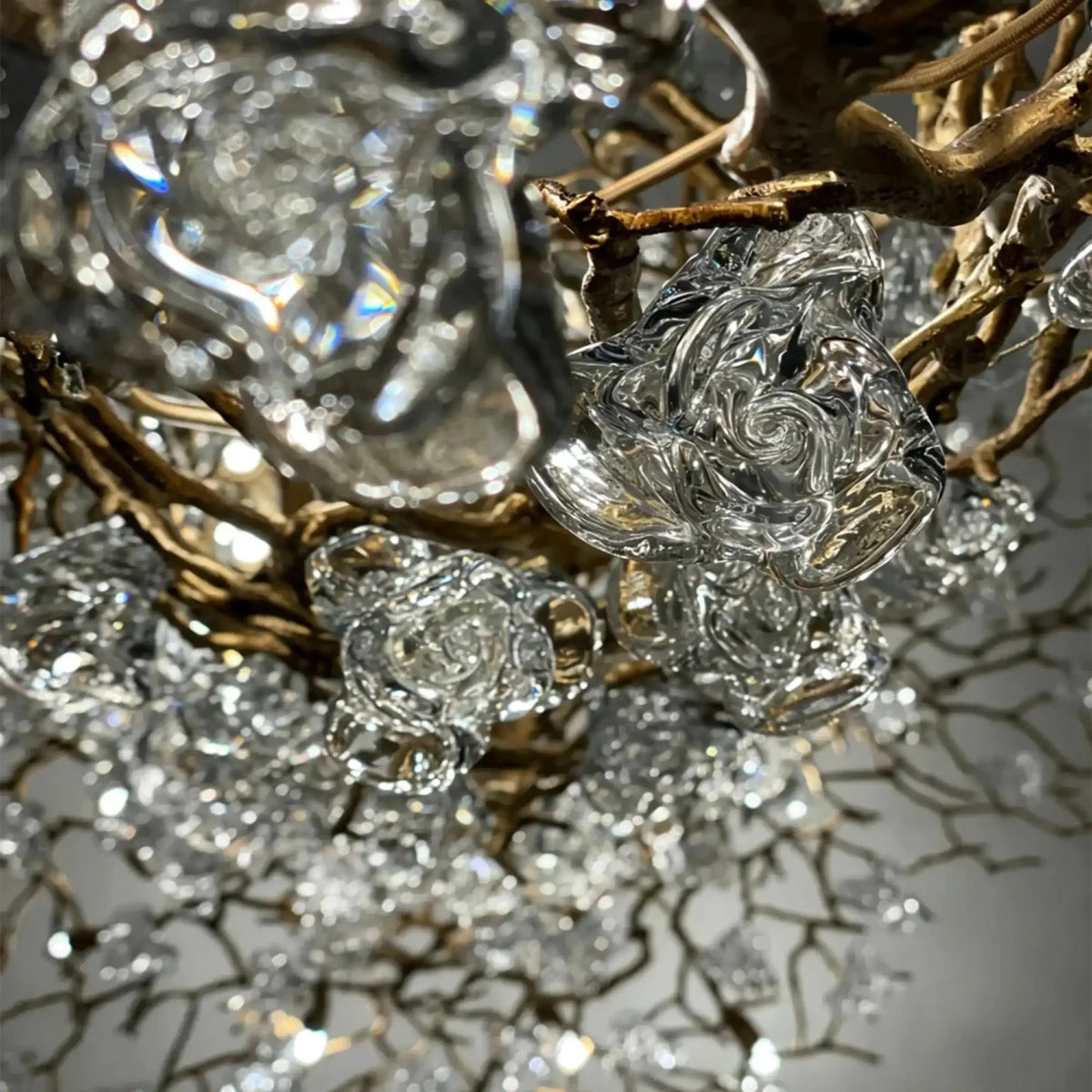 Nature-inspired Brass Tree Chandelier with Glazed Glass Flowers - Style D/L78.7"*W39.4"*H25.59"(L200cm*W100cm*H65cm)Warm Lightcasivra