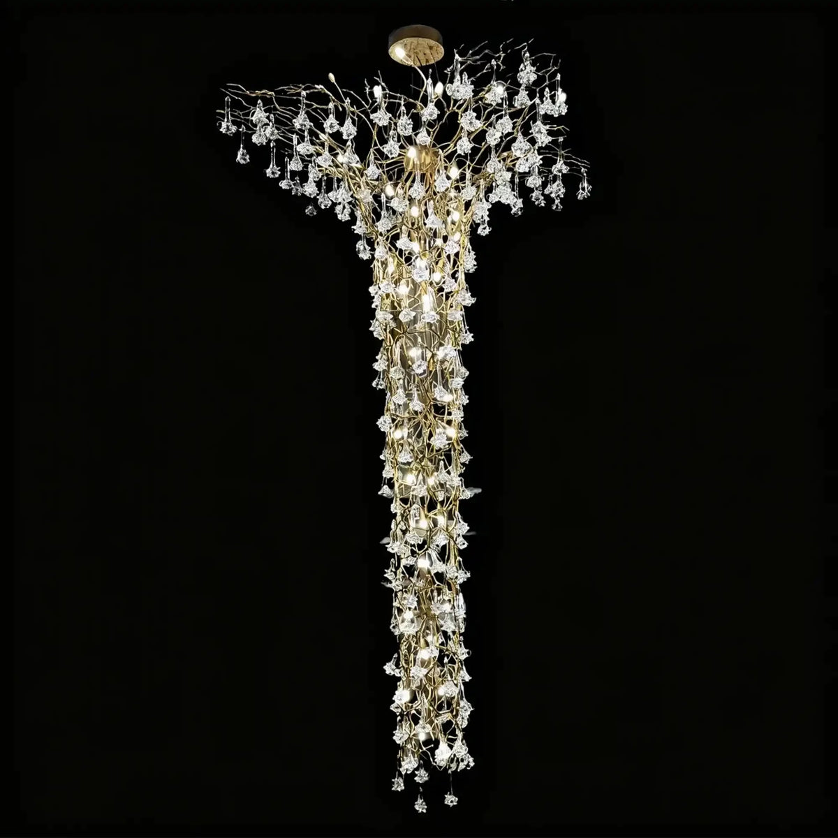 Nature-inspired Brass Tree Chandelier with Glazed Glass Flowers - Style C/D70.87"*H118.1"(D180cm*H300cm)Warm Lightcasivra