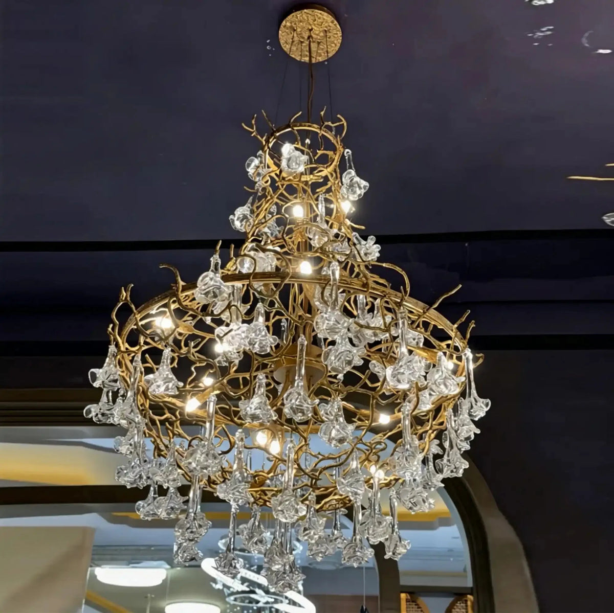 Nature-inspired Brass Tree Chandelier with Glazed Glass Flowers - Style D/L78.7"*W39.4"*H25.59"(L200cm*W100cm*H65cm)Warm Lightcasivra